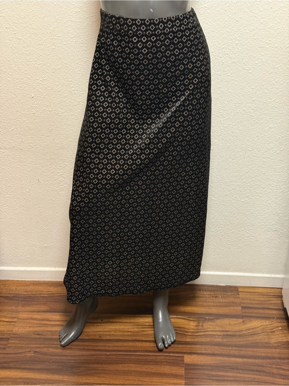 Black Printed Maxi Skirt with Subtle Geometric Motif